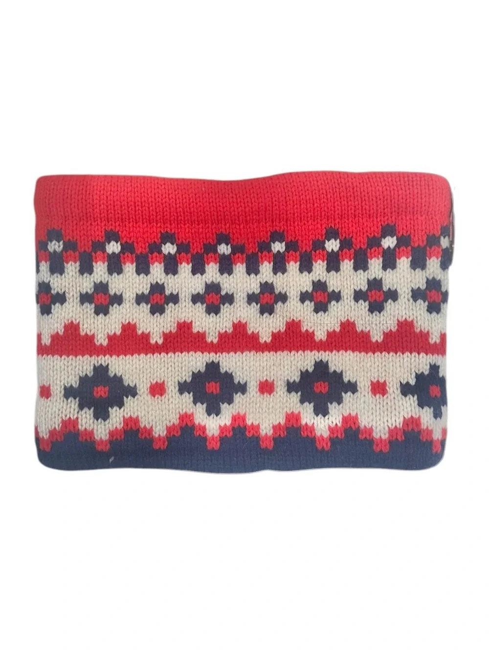 Mini Boden College Navy Fair Isle Snood Wool Winter Headband Red White Blue NEW